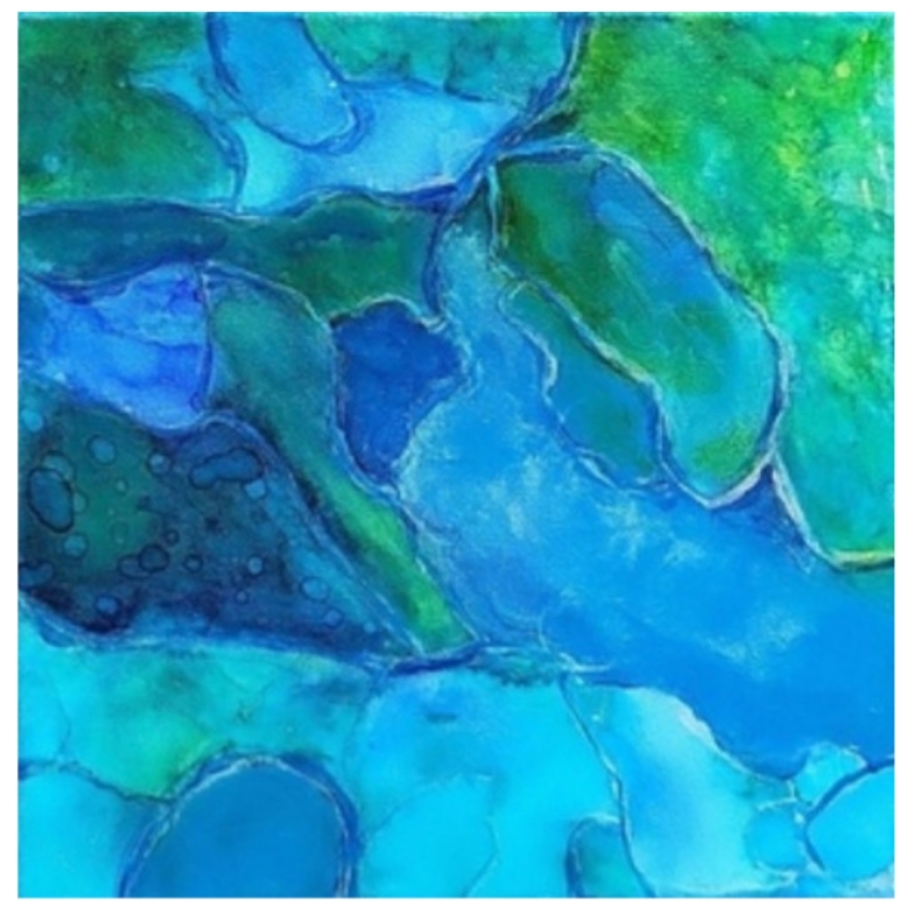 Hand Crafted Green and Blue Abstract Design 12 x 12 Inches Canvas Painting - Picture 4 of 4